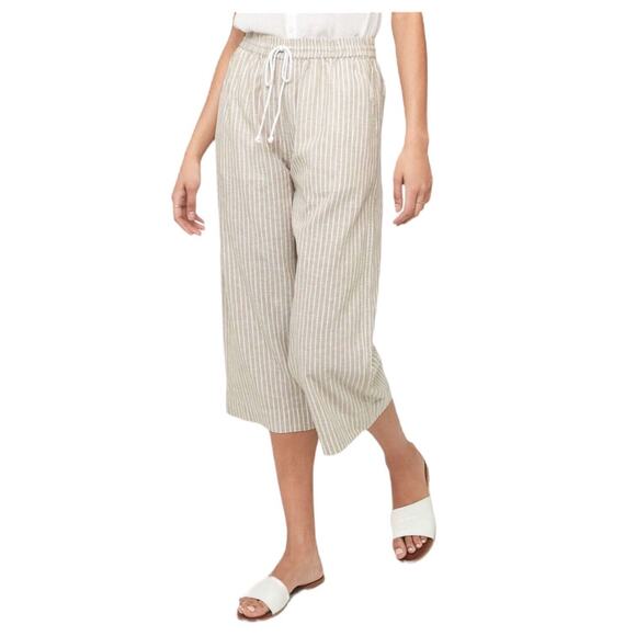 Beach Lunch Lounge Pants Womens XL Linen Margot Pull On Striped Cropped Brown - Picture 11 of 12